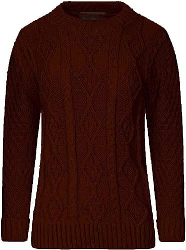 AJFASHION Women Jumpers New Ladies Long Sleeve Chunky Cable Knitted Jumper Crew Neck Winter Sweater Top UK Size 8-22 Wine