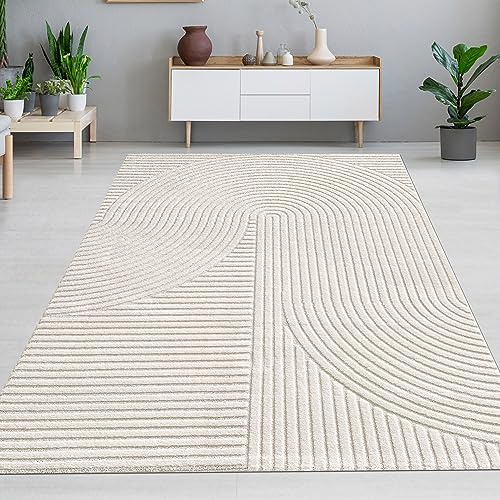 CARPETIA Moderner 3D-Teppich Abstraktes Boho-Muster Creme 200x290 cm | Weich, pflegeleicht, strapazierfähig und hautsympathisch, OEKO-TEX geprüft, für Fußbodenheizung, Wohn- & Flurbereiche