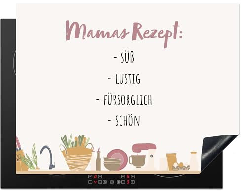 KitchenYeah© Herdabdeckplatte Personalisiert Einteilig Küche Kochfeld Abdeckung Ceranfeld Herdplattenabdeckung Aufrollbare Matte Mamas Rezept - Inhaltsstoffe - Text - Farben - 52L x 60B cm