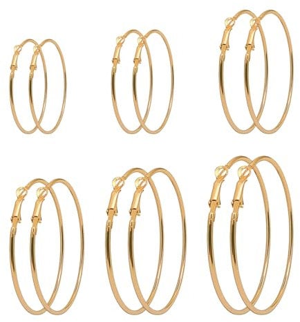 6 Paar Edelstahl-Creolen, Große Statement-Ohrringe für Damen, Tropfen-Design, Gold
