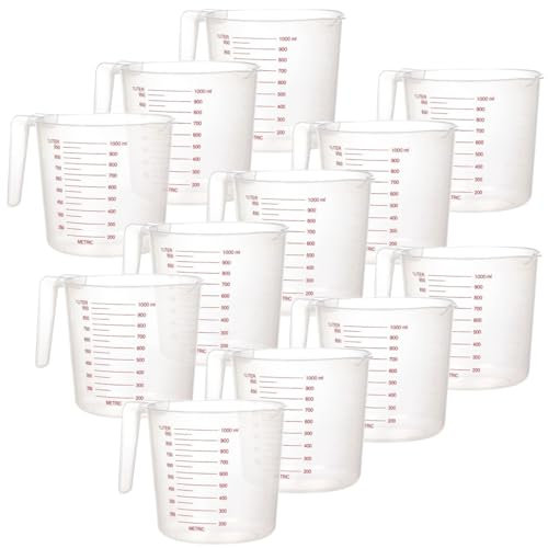 LDHHYH 12 caraffe graduate in plastica da 1 litro, caraffe graduate da cucina con scala graduata, caraffe graduate impilabili in plastica, per cucina, cottura, zucchero, latte, olio