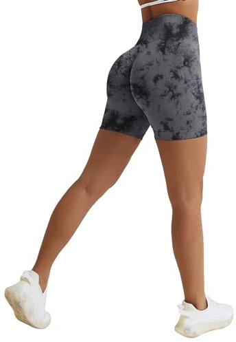 Vertvie Damen Gym Shorts Booty Scrunch High Wasit Sport Shorts Nahtlose Sporthose Kurz Leggings Workout Push Up Radlershorts Fitness Laufen(Tie Dye/Schwarz,M)