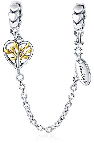 Rimgoris 925 Charm in argento sterling per bracciali da donna collana Catena di sicurezza bicolore Albero della vita con incisione sulla famiglia