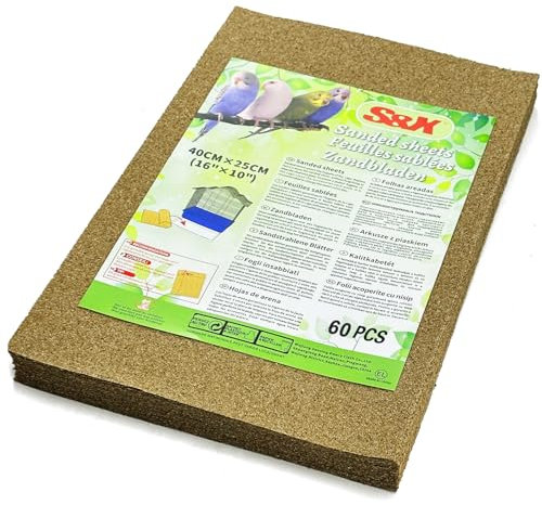S&X Sandblätter für Vogelkäfige, 60 Stück/Packung – 40 cm x 25 cm, Vogelkäfig-Sandpapier
