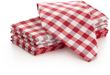 GAMUSI Servietten Vichy Kariert, 6 Stück, Baumwolle, strapazierfähig, 45 x 45 cm, Rot