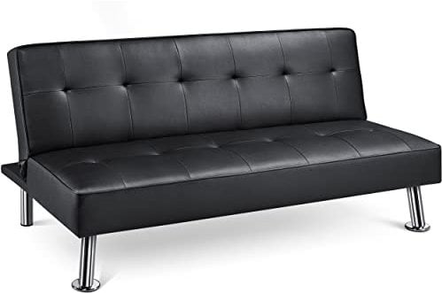 Yaheetech Sofá Cama de 3 Plazas Cama Plegable Tapizada de Piel Sintética Sofá Cama de 166.5 X94 cm Cama Doble Pata Metal Capacidad 350 KG Negro