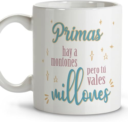 LolaPix Tazas originales para regalar. Tazas de cafe. Taza mensaje. Regalos para primas. Taza cerámica 330 ml.