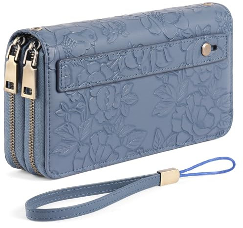 GAEKEAO Geldbörse Damen Gross, Portemonnaie Damen Veganes Leder Doppel Reißverschluss Kreditkartenetui, RFID Schutz Clutch Geldbeutel Damen Groß, mit Viel Kartenfächer Wallet, Portmonee für Frauen