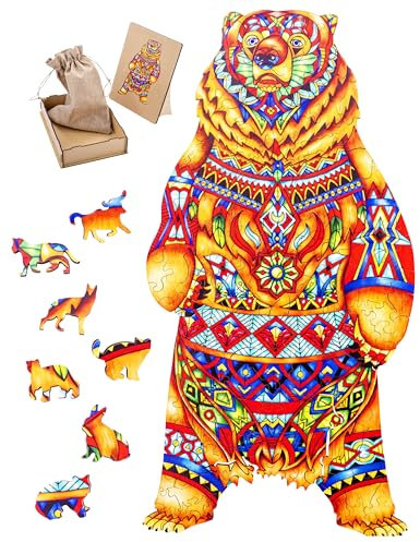 Engelhart - 602110 - Holzpuzzle Tiere: Bär A4 (21 x 29,7 cm) - Einzigartige 162-Teile-Holzform - Dekoratives Erwachsenenpuzzle aus Pappelholz - Ab 12 Jahren