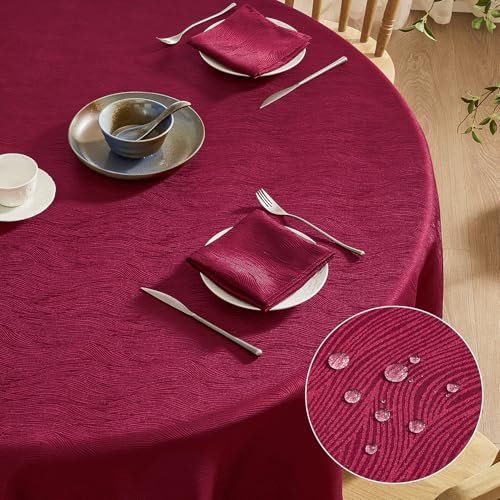 Softalker Tischdecke Weihnachten Rund 160 Weinrot abwaschbar Jacquard-Wellenmuster Wasserabweisend Abwischbar Fleckschutz Tischtuch Tablecloth für Outdoor Draußen Party Geburtstag Silvester Hochzeit
