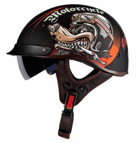 Casque Bol Moto Homologué ECE Vintage Mobylette ​Demi Jet Casque de Moto à Face Ouverte Cour Cruiser Dapté à La Conduite en Extérieur 6,L=59~60cm