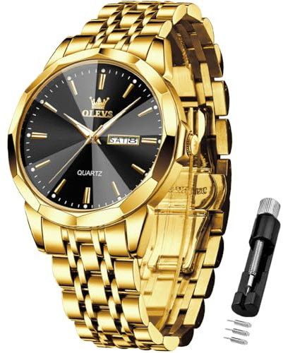 OLEVS Herrenuhren mit Datum Kalender Geschäft Quarz Armbanduhr Analog Edelstahl Wasserdicht Leuchtend Zwei-Farbig Casual Armbanduhr