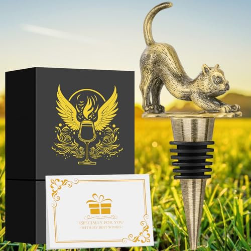 DRMFLE Bronze British Shorthair Cat Wine Stopper, Cat Wine Gifts for Men Cat Lovers, Father Day Christmas Birthday Gifts for Men, Bottle Stoppers