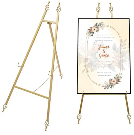 2 x Willkommensschild Hochzeit Metall Stand, Staffelei Hochzeit, Abnehmbare Staffelei, Größe und Höhe Einstellbar, für die Anzeige von Informationen wie Preislisten, Werbung, Fotorahmen und Poster