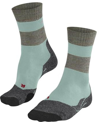 FALKE Women's TK2 Explore W So Wool Functional Yarn Thick Anti-Blister 1 Pair Hiking Socks, Green Mint 7630 Stripe, 7-8