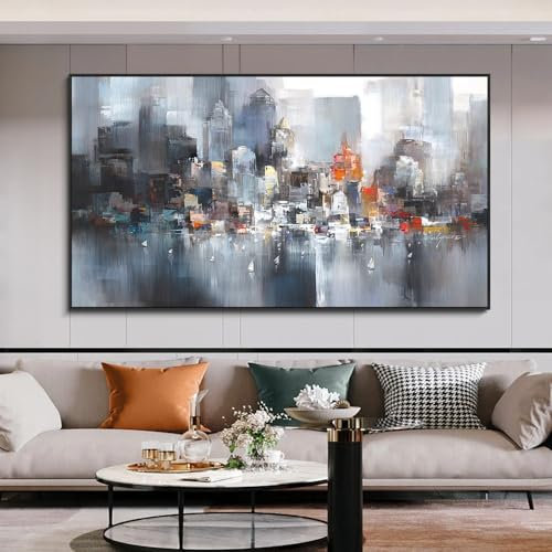 Belunara® Ölgemälde auf Leinwand Lichter der Großstadt - Abstrakte Bilder Leinwand - Ölbilder auf Leinwand handgemalt - Leinwandbild Abstrakt - Bilder abstrakt modern