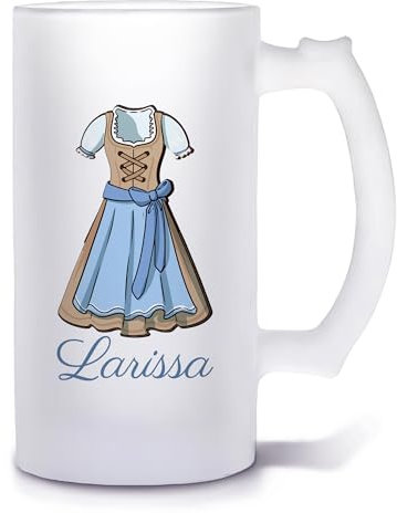 Bierkrug mit Name personalisiert | Dirndl | Glasbierkrug individuell bedruckt | Biergeschenk für Frauen zum Geburtstag Bayern Tracht Oktoberfest-Dekoration Wiesn Party Geburtstag Weihnachten