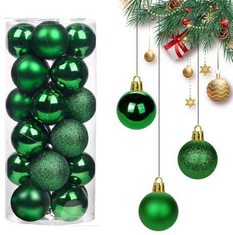 CJBIN Christmas Baubles - 24pcs Shatterproof Tree Ornaments, Hanging Balls for Holiday Wedding Party Decoration, Dark Green, 3cm