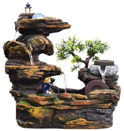 Fontana a cascata in resina, fontana da tavolo, fontana d'ingresso, ornamenti, decorazione per interni, adatta per uffici, case, ecc. per l'ufficio domestico