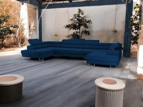 COMFORTINO FURNITURE Ecksofa mit Schlaffunktion Big PASTI U-Form, Sofa Couch mit Bettkasten, 3-Sitzer Eckcouch, Schlafsofa für Wohnzimmer, Big Sofa Couch mit Schlaffunktion (Blau)