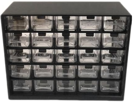 PPcdfre 25-Teiliger Kombinierter Aufbewahrungsschrank mit Transparenten Schubladen, Abnehmbare Schwarze Teilebox, Hardware-Sortierbox