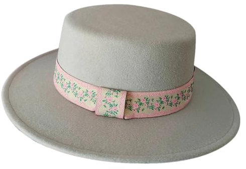 Fedora-Hut für Damen, breite Krempe, solider Filz-Topper, Panama-Kirche, Vintage, französische Jazz-Mütze, 15, Einheitsgröße