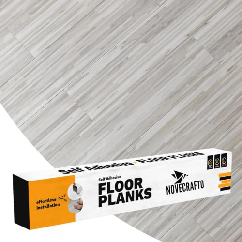 Self Adhesive Floor Planks - 36 Pack Cover 53.8 sq ft / 5 sqm- Vinyl Flooring Set - Peel and Stick Tiles - 36x5.98 in (91.4x15.2cm) - Vinyl Floor Tiles - Grey Slatewood Flow Effect