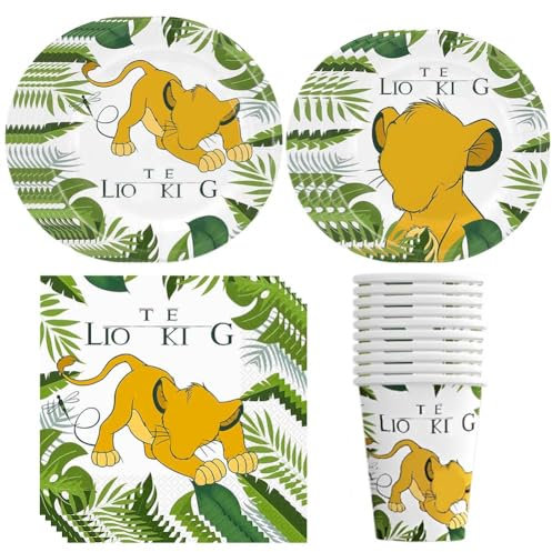 PLNVNVP 50 pcs Il Re Leone Stoviglie di Compleanno Set, Vassoio di Carta, Tovagliolo, Tazza, Decorazione per Feste di Compleanno Il Re Leone -10persone