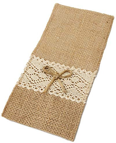 Hxhsgmeh Lot de 50 pochettes à couverts en toile de jute et dentelle rustique pour décoration de mariage