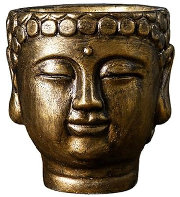 MagiDeal Zement Buddha Kopf Blumentopf Blumenvase Wohnkultur Kreative Pflanzer Pflanzenbehälter für Wohnung Desktop Küche Innenhof, Bronze