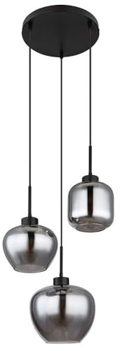 GLOBO Pendellampe Esstischleuchte Rauchglas Wohnzimmerlampe Hängelampe 3 flammig, Metall schwarz, 3x E27, DxH 38x120 cm