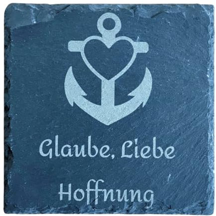 City Coaster Untersetzer Schiefer Gravur quadratisch Sprüche (Glaube Liebe Hoffnung)