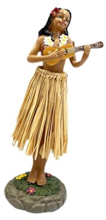 Harilla Hawaiianische Tanzfigur für Armaturenbrett Ornamente, Hawaii Hula Girl Posing, Auto Armaturenbrett Figur Spielzeug, Mini Hula Tänzerin Puppe Harz für Auto, Bücherregal, Schreibtischstop, 16 cm