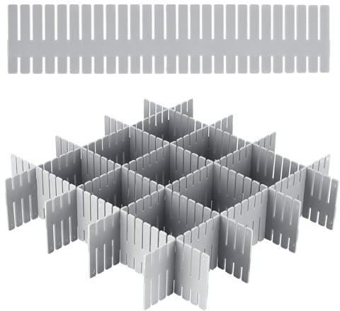 Pavlleen 24 Pcs Séparateurs de Tiroir, 32 x 7 cm Organisateur de Tiroir, Grille Diviseur de Tiroir en Plastique, Réglable, pour sous-Vêtements, Chaussettes, Maquillage, Fournitures de Bureau (Gris)