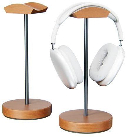 wigmoa SS-M Wooden Headphone Stand – Solid Wood & Aluminum Headset Holder, Desktop Earphone Hanger with Sturdy Base, Stylish Gaming & Office Headphone Mount for All Headsets. (Walnut/Black)