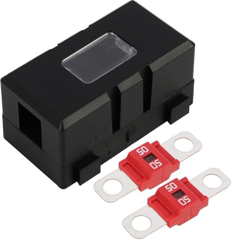 50A Porte-fusible ANS pour Véhicules avec 2 Fusibles Midi à Vis, Porte Fusible Voiture, Protection à Courant pour Autos, Camions, Engins de Chantier, Machines Agricoles, Bus et Caravanes (50A)
