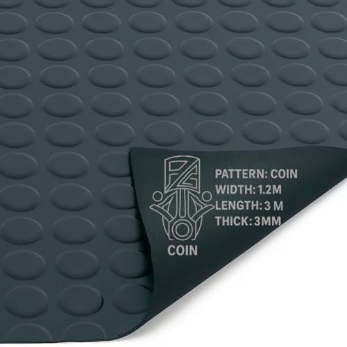 PG Floor Rubber Matting Roll 3m x 1.2m, 20m Black Non Slip Coin Mat, Heavy Duty 3mm Thick Waterproof Flooring for Garage Gym Van Shed