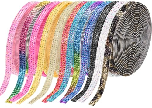 Self Adhesive Crystal Rhinestone Diamond Ribbon, 12PCS Bling Crystal Rhinestone Strips, Bling Gemstone Arts Crafts Sticker for DIY Phone Car Crafts Shoes Decor