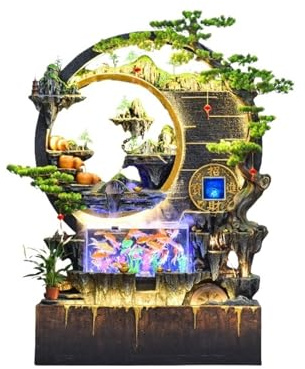 Jardin Fuente Grande de pie con rocalla, Pantalla de Pared con Fuente de Agua de Entrada, Adornos Decorativos for el Piso de la Sala de Estar Decoración de Patio(Grande)