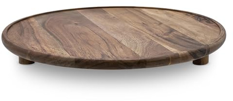 Spetebo Akazienholz Servierplatte groß lebensmittelecht - 37 cm - XL Massivholz Servierteller rund natur - Kerzentablett Tisch Deko Holz Tablett Weihnachten Advent Hochzeit Geschenke Dekoration