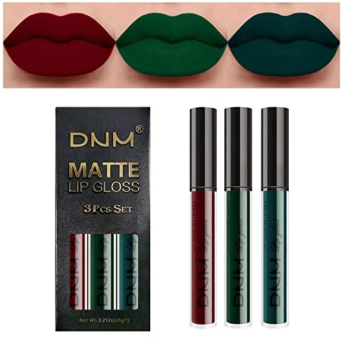 Juego de 3 barras de labios líquidas para mujer, color negro oscuro, violeta, azul mate, de larga duración, resistente a las manchas, color negro, 24 horas