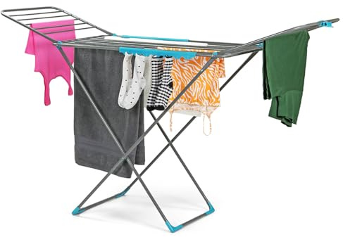 Taylor & Brown Premium Foldable Clothes Airer – Large Heavy Duty Laundry Drying Rack with 22 Bars, Stainless Steel Winged Clothes Horse for Indoor & Outdoor Use, Folding Dryer Stand