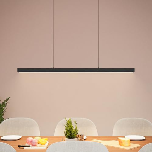 MATO LED Pendelleuchte Esstisch Höhenverstellbar Schwarz - Lichtfarbe stufenlos einstellbar & dimmbar per Fernbedienung - 150cm Länge - Esstischlampe hängend, Esszimmerlampe, Hängelampe Esszimmer