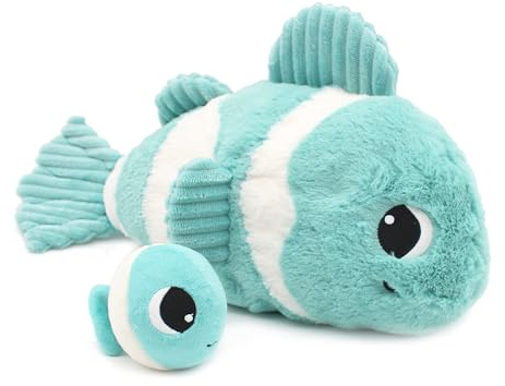 PTIPOTOS by Les Deglingos – Bigou Le Fish Clown Mama/Baby – ultraweiches Plüschtier – Geschenk zur Geburt Geburtstag Weihnachten – 38 cm – Koralle