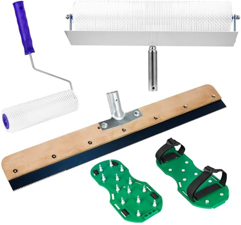 Sararoom Spiked Roller Self Levelling Tools, Spiked Screeding Compound Roller, Floor Construction Roller, Scraper Self-Leveling Rake, Spiked Shoes,535mm Epoxy Floor Paint Tool for Self Leveling Cement