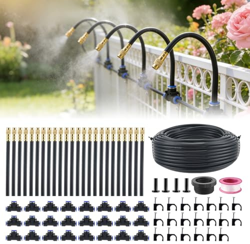Système d'irrigation de jardin flexible à 360 °, tuyau d'arrosage de 60 m et 32 buses de pulvérisation réglables, système d'irrigation semi-automatique pour balcon, serre, plantes