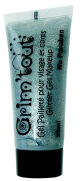 GRIM'TOUT Glittergel für Gesicht, Tube 25 ml, in Blisterverpackung – Silber