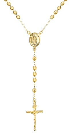 Bling Jewelry Gebetsrosario Kreuz Beads Katholische Jungfrau Maria Rosenkranz Halskette Für Frauen Teenager 18K Vergoldetes Messing