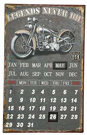 Ambiente Haus 84628 Metallbild Kalender Biker im nostalgischem Motorrad-look Magnetschieber 25 x 40 cm bunt