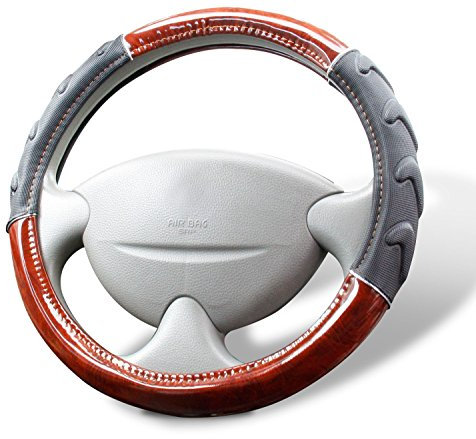 Cartrend 60293 Premium Lenkradhülle Schwarz mit Edelholz-Optik